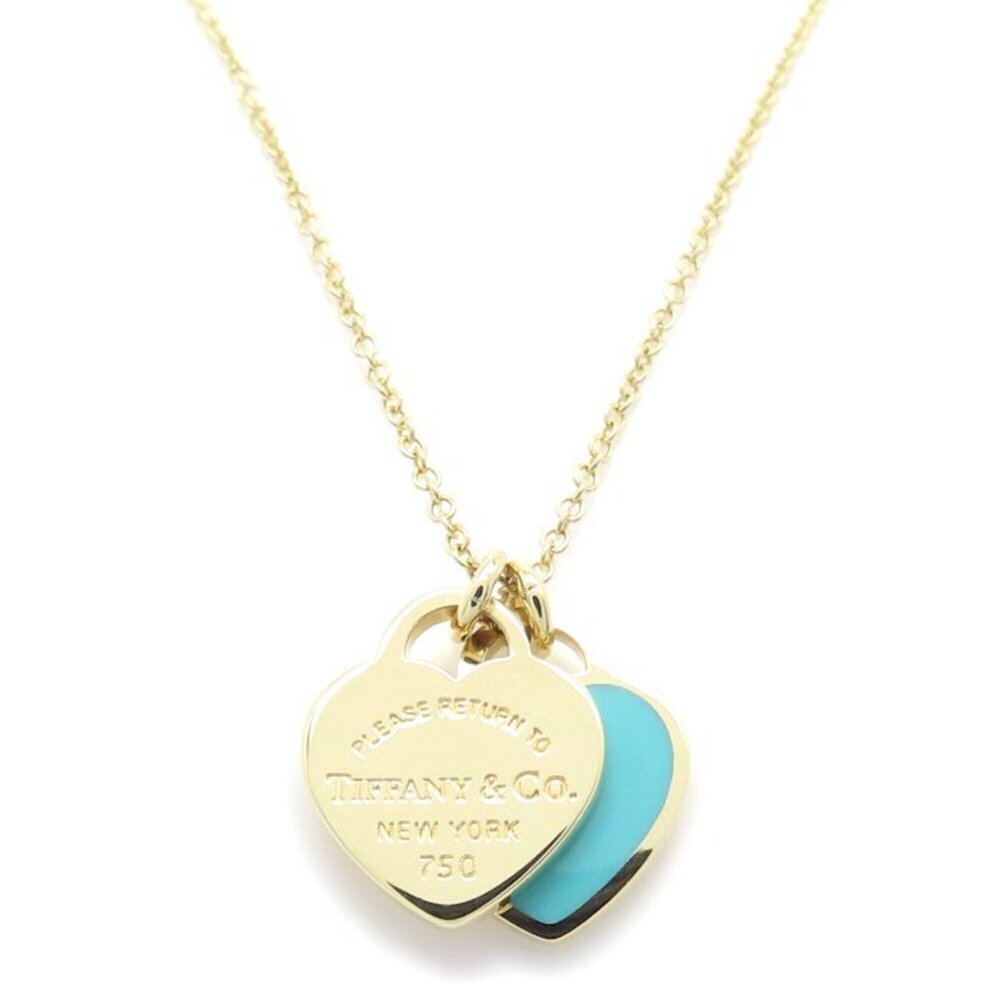 TIFFANY&Co. Return to Mini Double Heart Tag Necklace 18K Yellow Gold x Enamel...